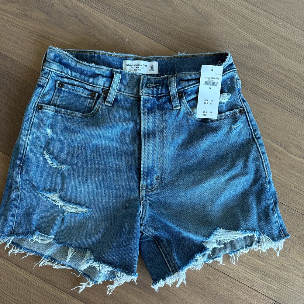 Abercrombie & Fitch Blue Jean Shorts, 4” Mom High Rise